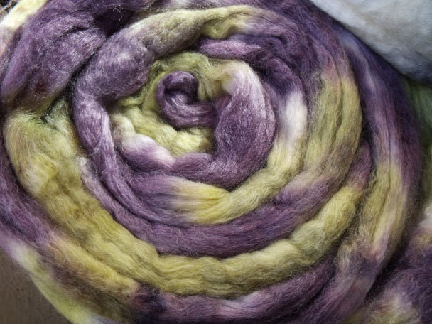 100g  70/30 Merino / Tussah Silk Top Hand Painted in Retro