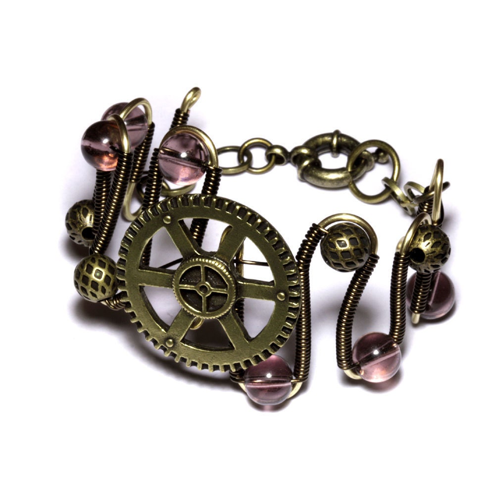 Steampunk Jewelry - Bracelet - Vintage Pink