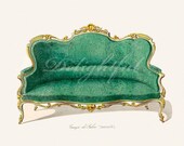 Bedroom Art French Rococo Sofa Restored Reproduction Vintage Print 8 x 10