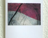 art card blank blue original monoprint collage on white cardstock