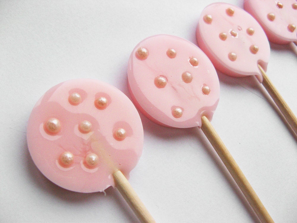 Pretty in pink pearl embellished hard candy lollipops - 12 pc. - MADE TO ORDER
