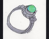 Turquoise Ring original watercolor and ink