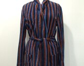 Vintage Velour Robe in Blue Stripes - L/XL