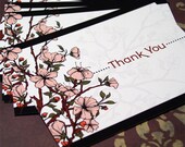 Thank You Cards Set of 6 - Thank You Note Card Set Thank You Notecards Flat Note Card Set Black White and Pink Flower Cards Thank You Notes