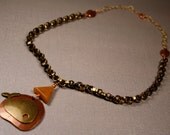 Whale Charm Necklace Brass Whale on Copper with a triangle butterscotch Jade