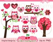 Valentine Cute Owls  Digital Clipart Set-Personal and Commercial Use-paper crafts,card making,scrapbooking,web design