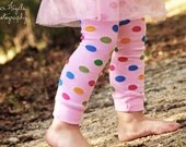 Crawler Covers Baby Toddler Leg Warmers---Bubblegum Pink with Rainbow Polka Dots--Always Ships Within 24 Hours OR LESS