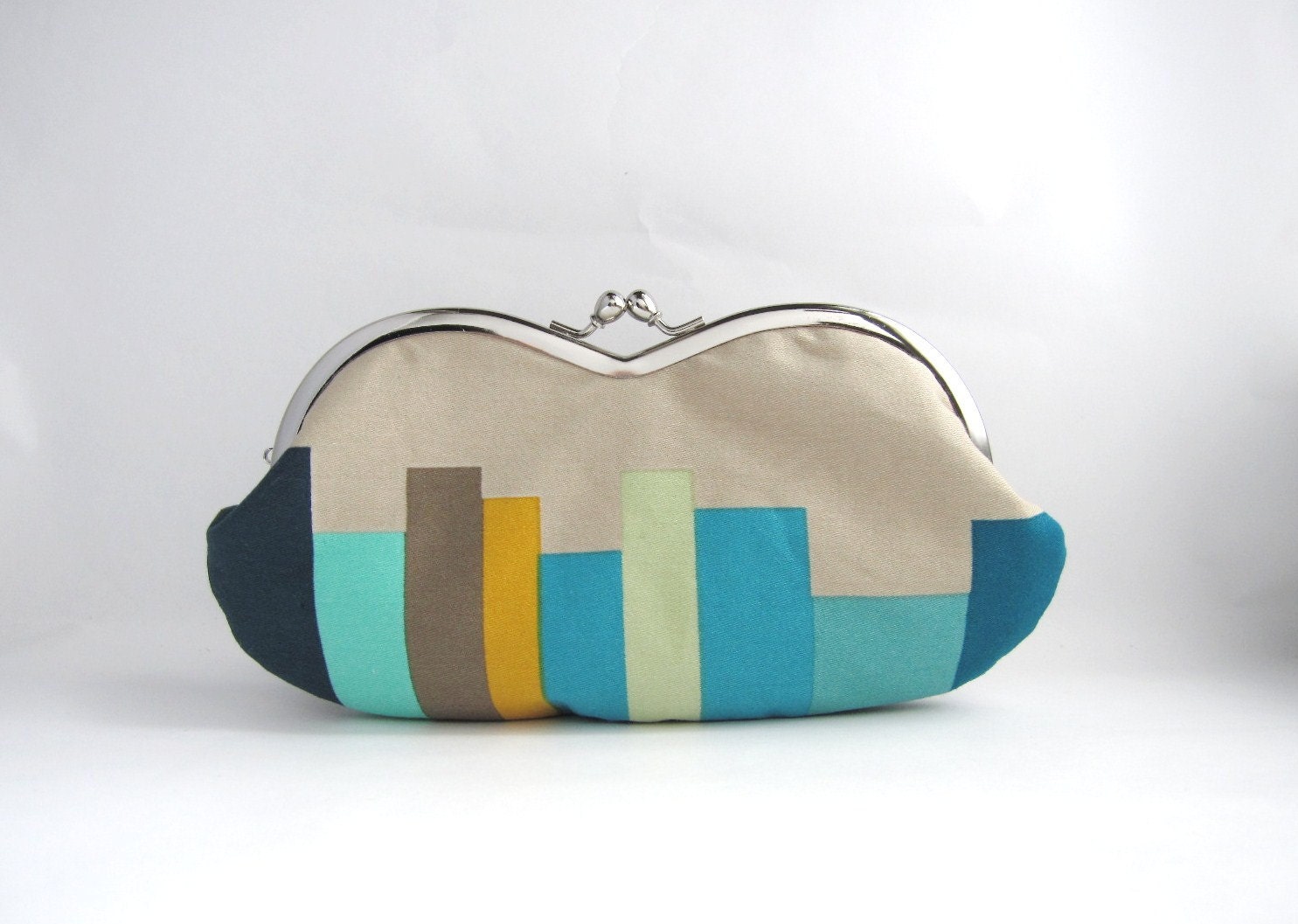 sunglass case- stripe on beige -blue- snap case- frame purse