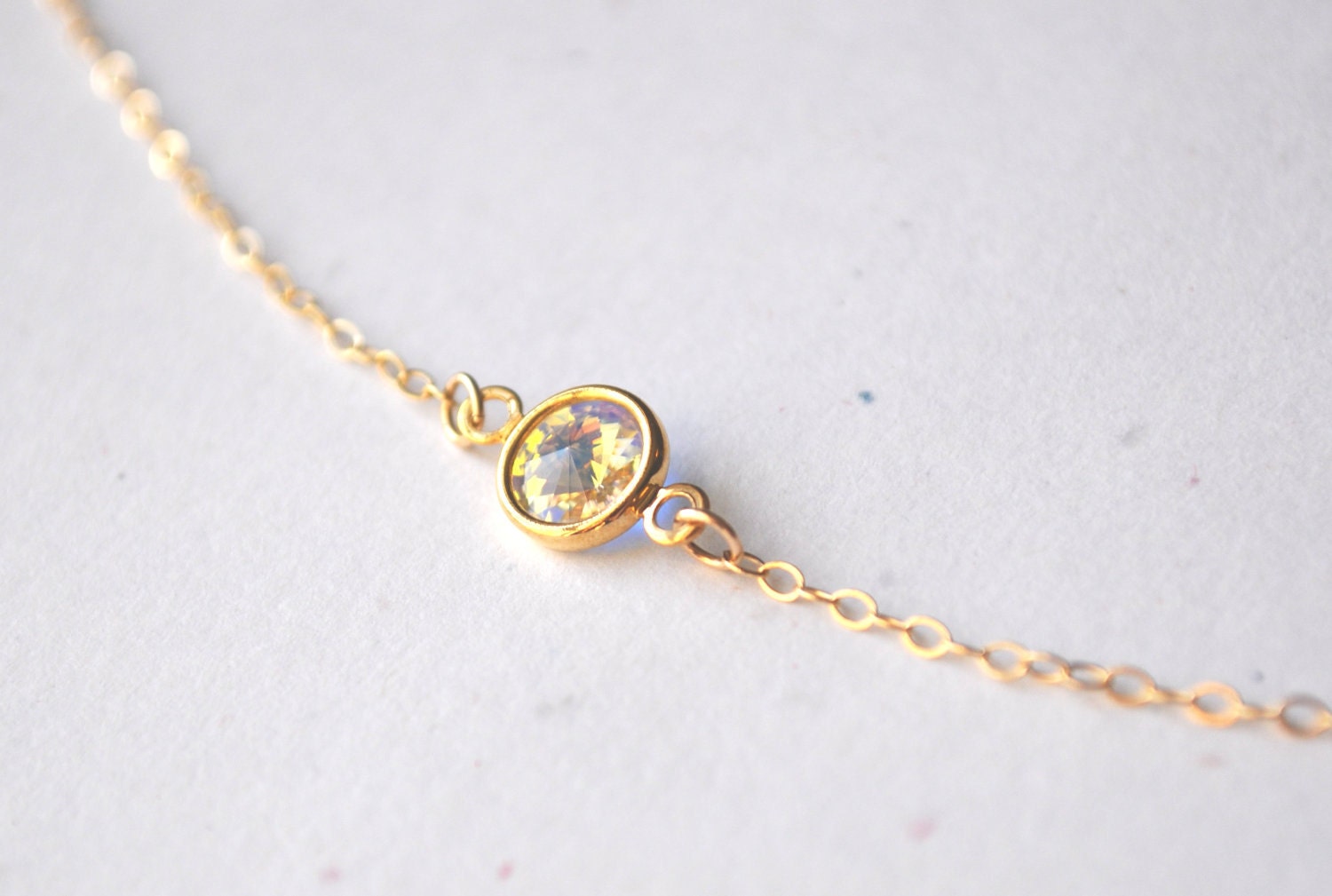 Tiny Pebble Necklace - round crystal solitaire gold filled - simple bridal or everyday jewelry - adencreations
