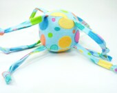 Unique Baby toy - Soft ball with strings - Colorful Spots on Aqua