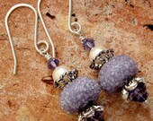 VIOLET SWEETIES - Beautiful Handmade Lampwork, Swarovski Crystals, Swarovski Pearls, Sterling Ear Hooks