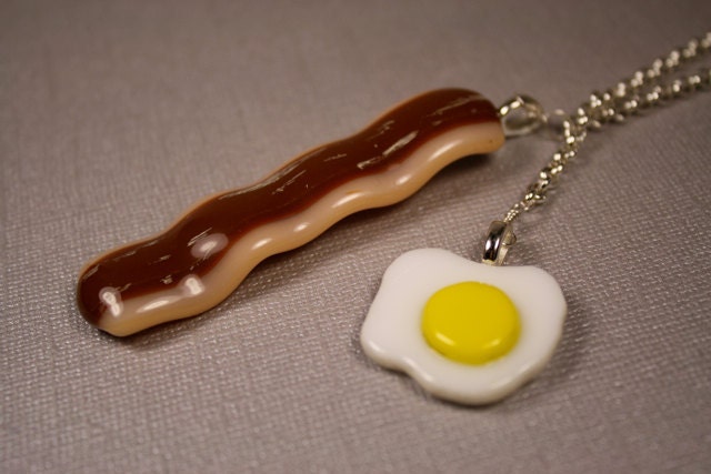 Bacon and Eggs Lariat - Hand Cut glass beads on Silver - Got Damn Bacon