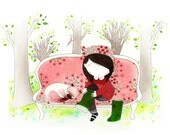 Girl with Siamese cat - Romantic Kids Art - Watercolor Illustration