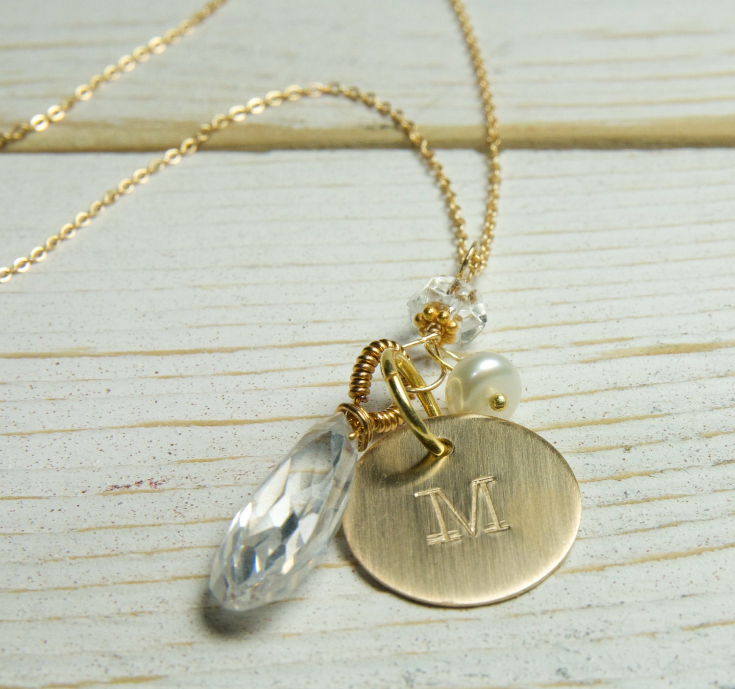 Monogrammed Necklace with Birthstone:)  April Birthstone Necklace, Initial Necklace, Monogrammed Necklace,Gifts for MOM