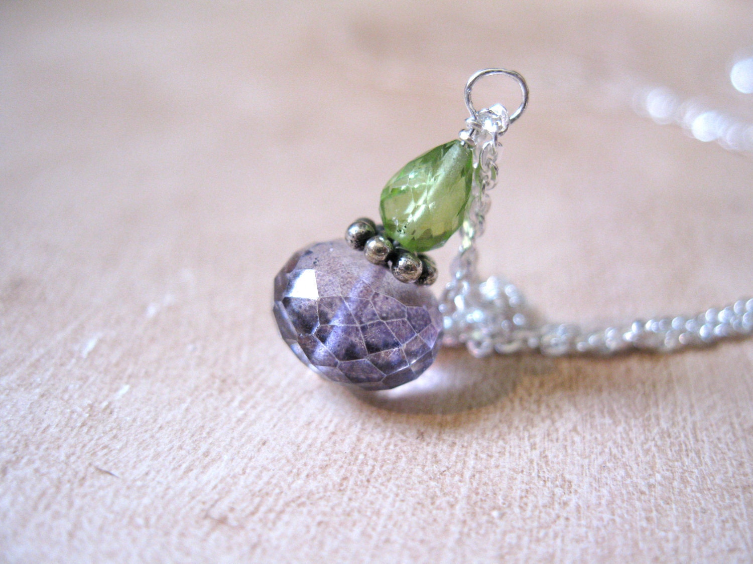 Lavender Quartz & Peridot Gold Necklace