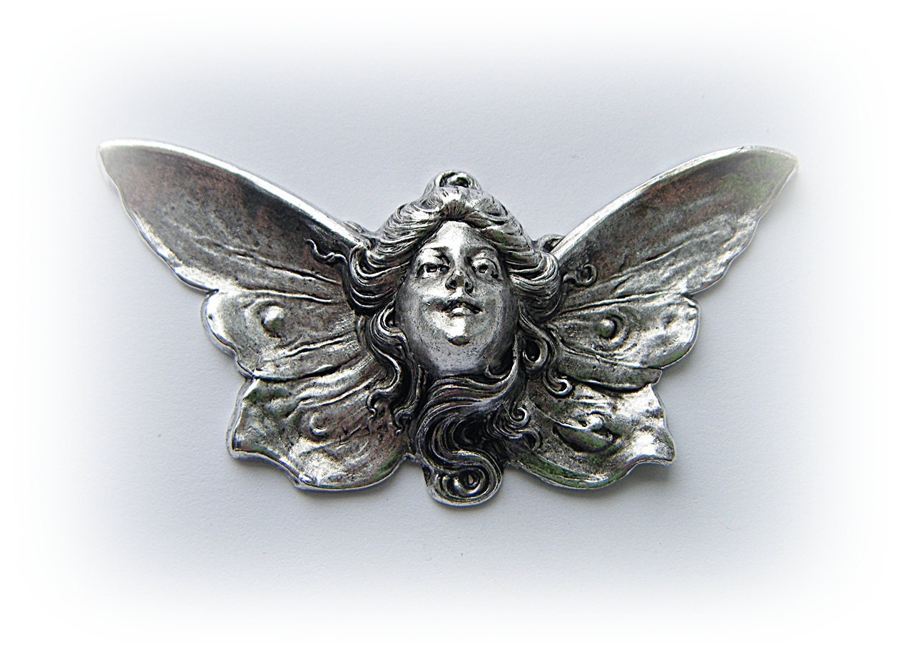 1 - Large Heavenly Fairy Angel Pendant Antique Silver Ox - Jewelry Findings (C)