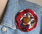 FLOWER BROOCH recycled red wool and floral print pin by Lynn Minney Designs