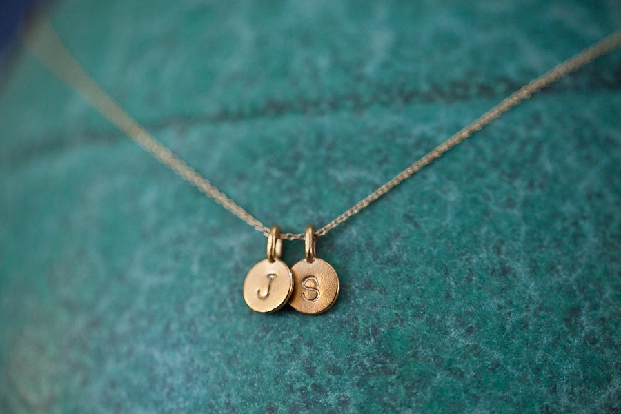 TWO Charms TIny Initial Necklace in 14k Gold Vermeil