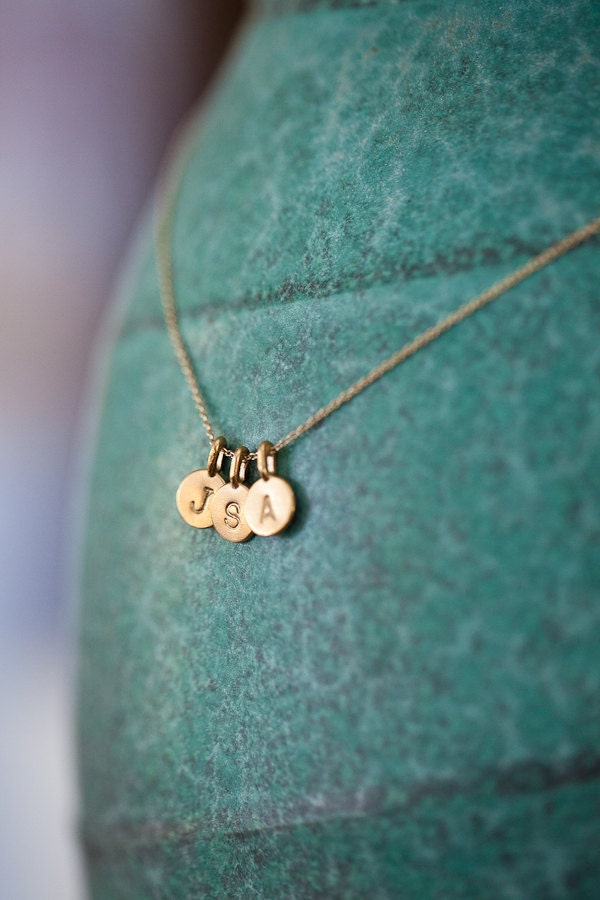 THREE Charms TIny Initial Necklace in 14k Gold Vermeil