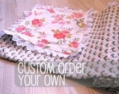 Ruffle Trimmed Baby Blanket. For Crib, Lap, Car, Stroller or Play. Custom Order Your Own. Choose From Organic & Or Vintage Fabrics.