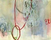 Original Abstract Watercolor Painting- Organic forms- Red- Pastel