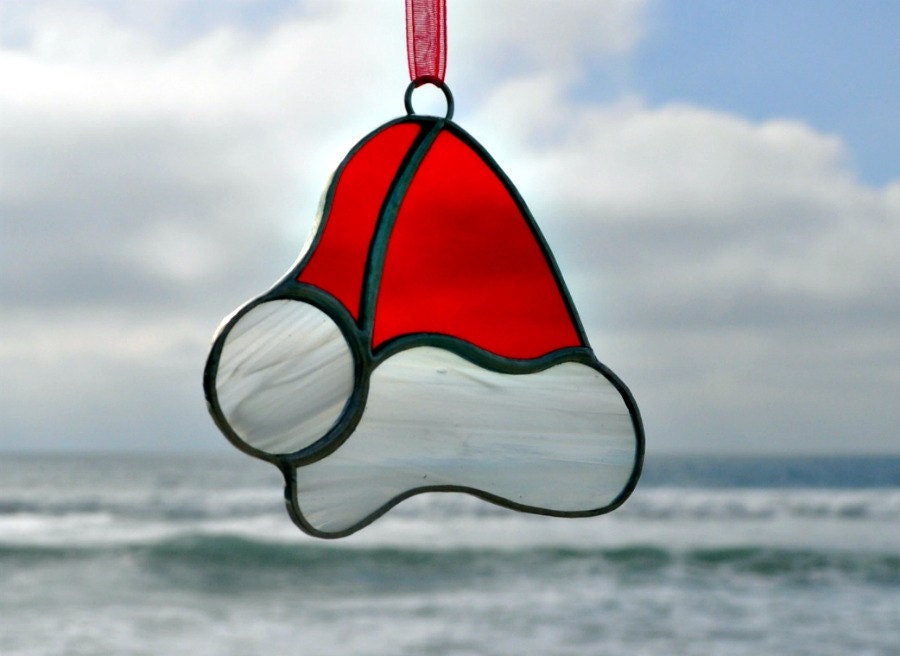 Red Santa Hat with Clear and White Trim Christmas Tree Ornament