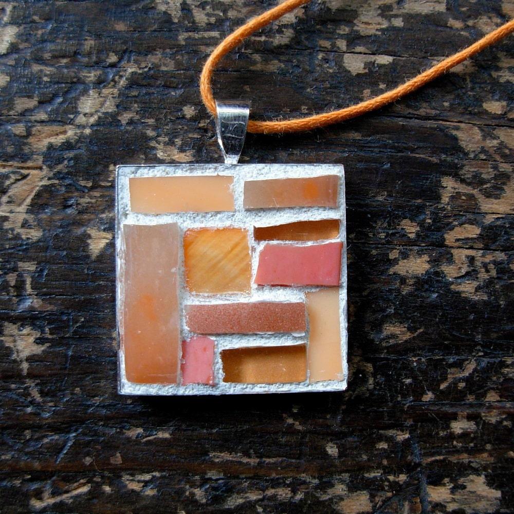Art Deco Mosaic Pendant in Peach