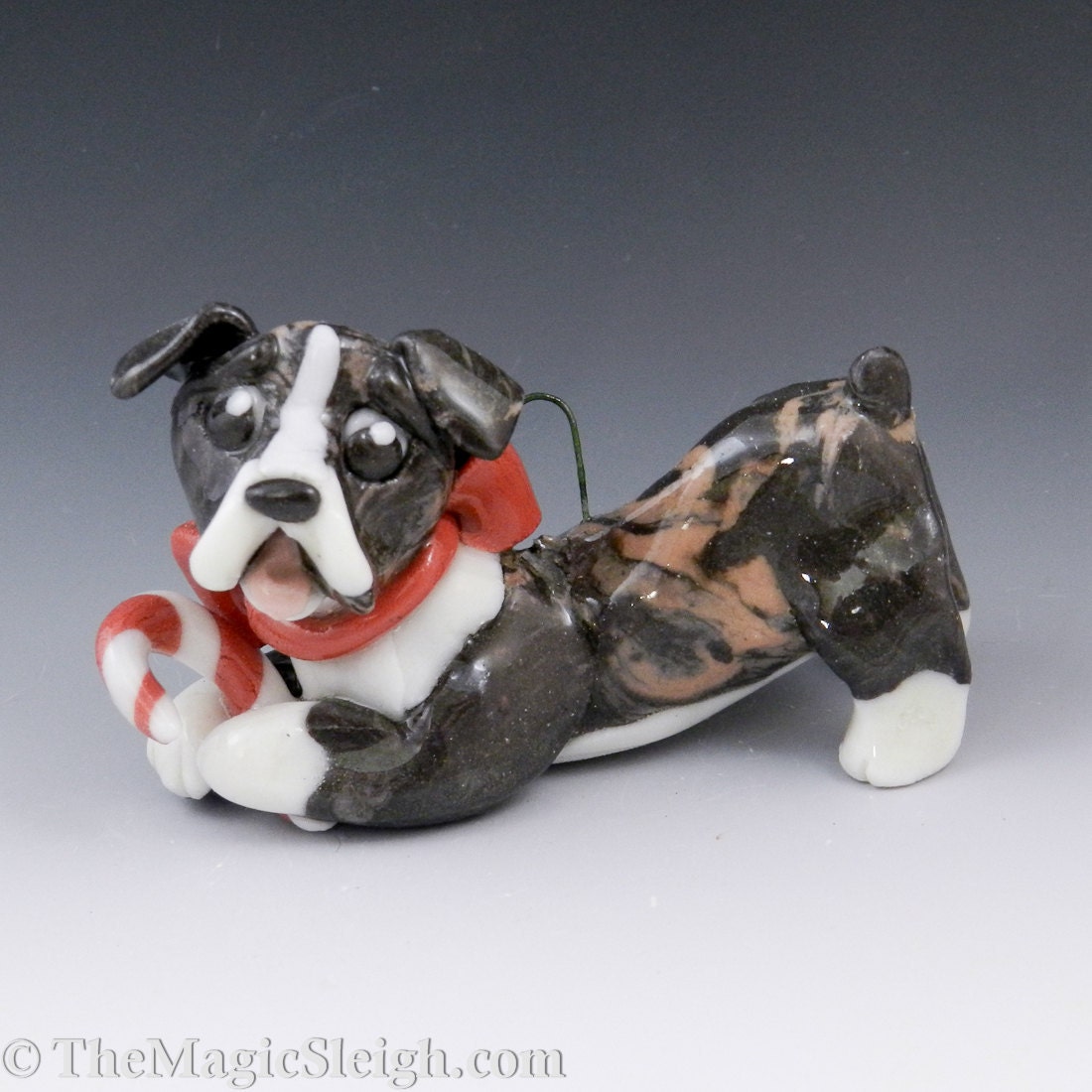 Boxer Ornament Brindle with Candy Cane Porcelain