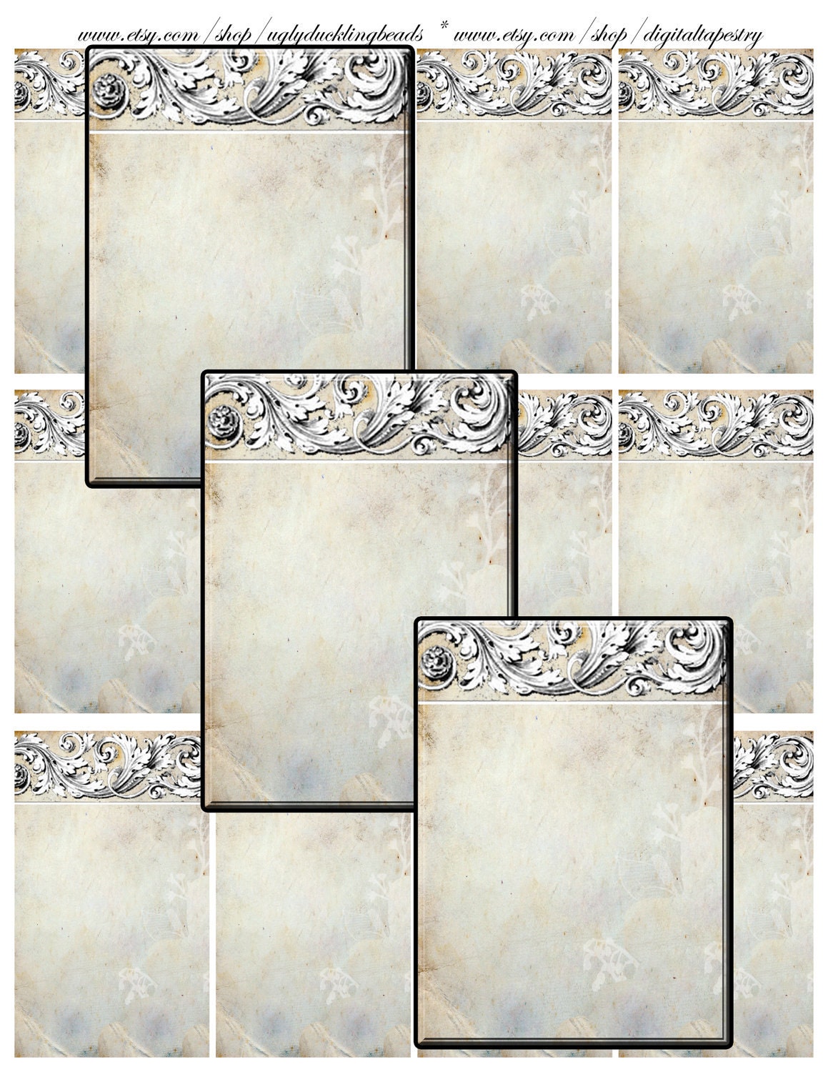 Digital Collage Sheet - Clip Art Elements- Digital Scrapbooking-" Ornamentaea Taupe- Plain" Earring Cards