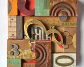 typography vintage sign letters blocks letter E wood collage ORIGINAL by Elizabeth Rosen