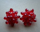 Ruby Red Crystal Vintage Cluster Earrings Pin Up Rockabilly Hollywood Glamour