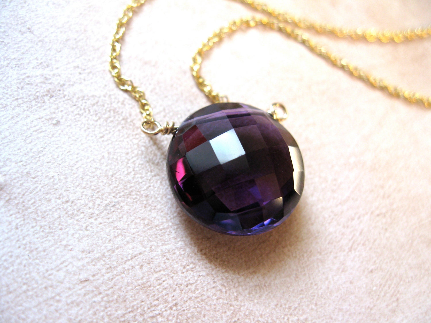Amethyst Purple Quartz, Gold Necklace