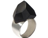 Gem Ring  Faceted Sterling Silver Ebony Ring Ooak
