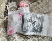 Fabric Trim Hand Stamped Vintage Style  With Clothespin  Shabby Chic Vintage  by My Broken Art on Etsy