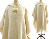 SALE J Peterman Fringed Wool Blanket Poncho with Hood vintage 1980s