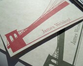 Great Grad or Dad Gift-Modern Brooklyn Bridge Personalized Stationery.Set of 10 Flat cards w/ 10 Coordinating colored Envelopes.
