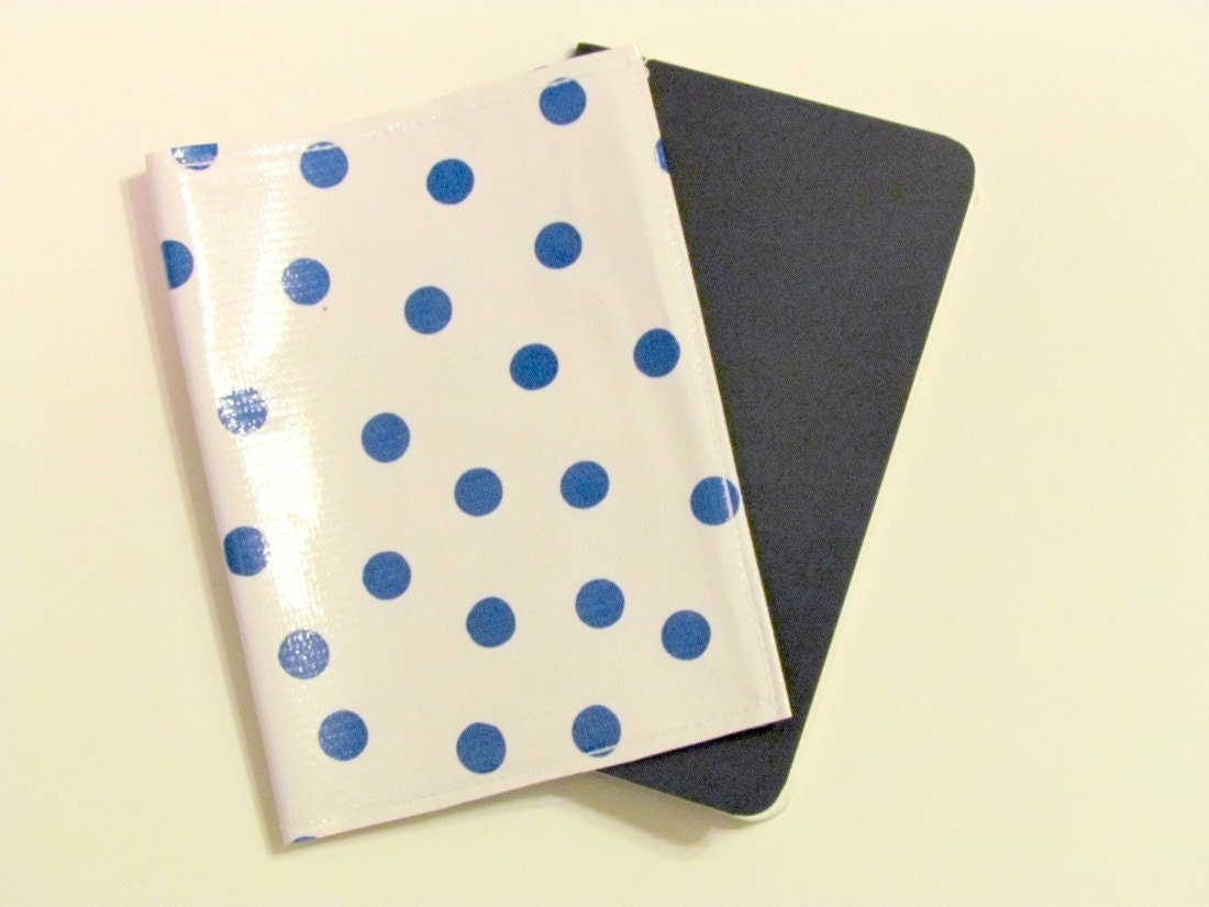 Passport Cover in Blue Polkadot Oilcloth-- Ready to Ship w/ FREE US Shipping