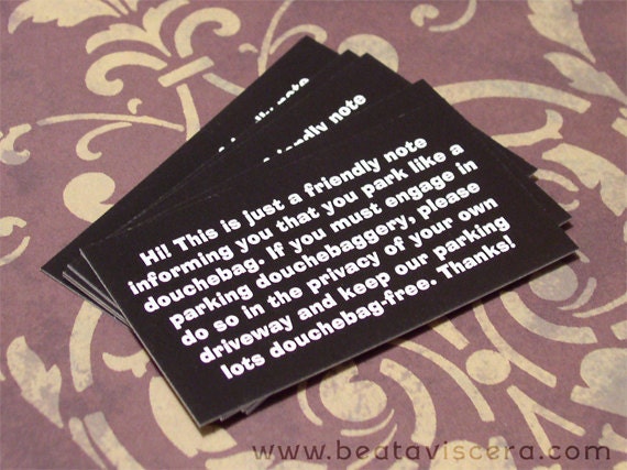 10 Bad Parking Cards - Funny Notecard Set - You Park Like a Douchebag Snarky Bad Parking Notes - Passive Aggressive - Subversive