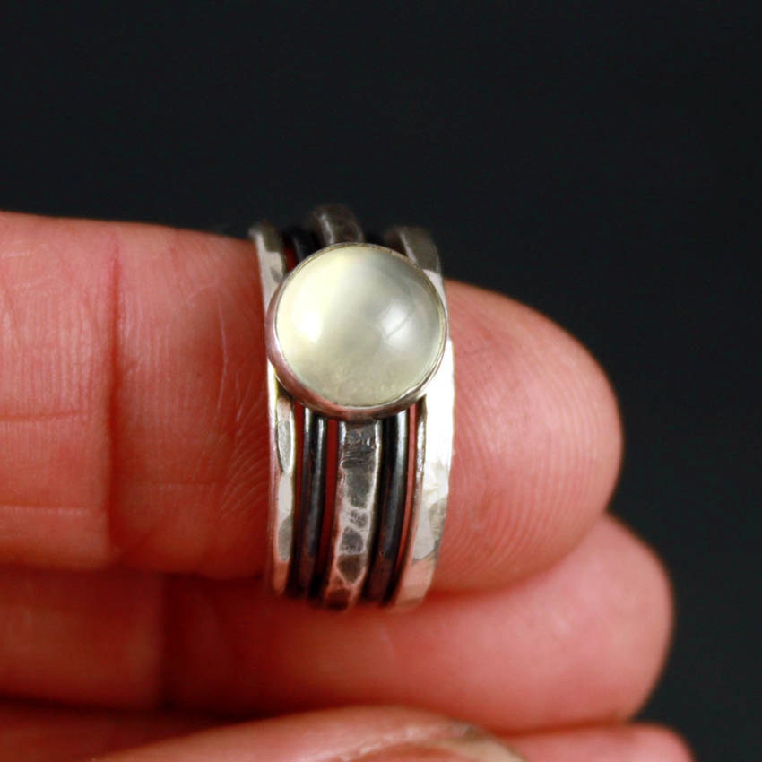 Stacking Silver Rings with Moonstone, Recycled Hammered Silver, Set of 5 - FREE Shipping