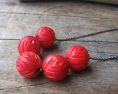 geometric cherry red vintage beaded necklace