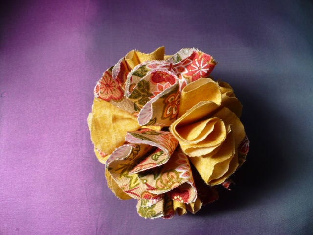 Fabric Flower Pin  - Yellow -  Red - Orange Floral Earth Tones - Party Favor  -  Embellishment