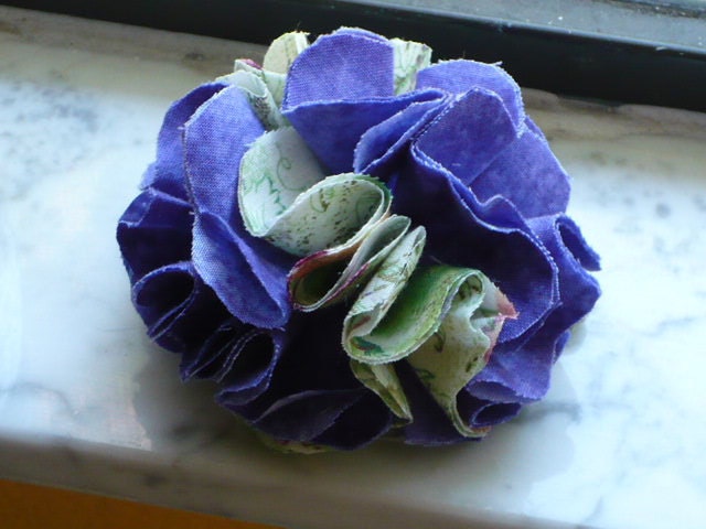 Fabric Flower Pin Purple and Green  - Children - Party Favor  - Table Decoration - Embellishment