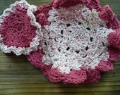 Pink Flower Crochet  Dishcloth or Washcloth Set