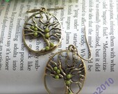 Pretty retro copper tree with green beads earrings pendant vintage style