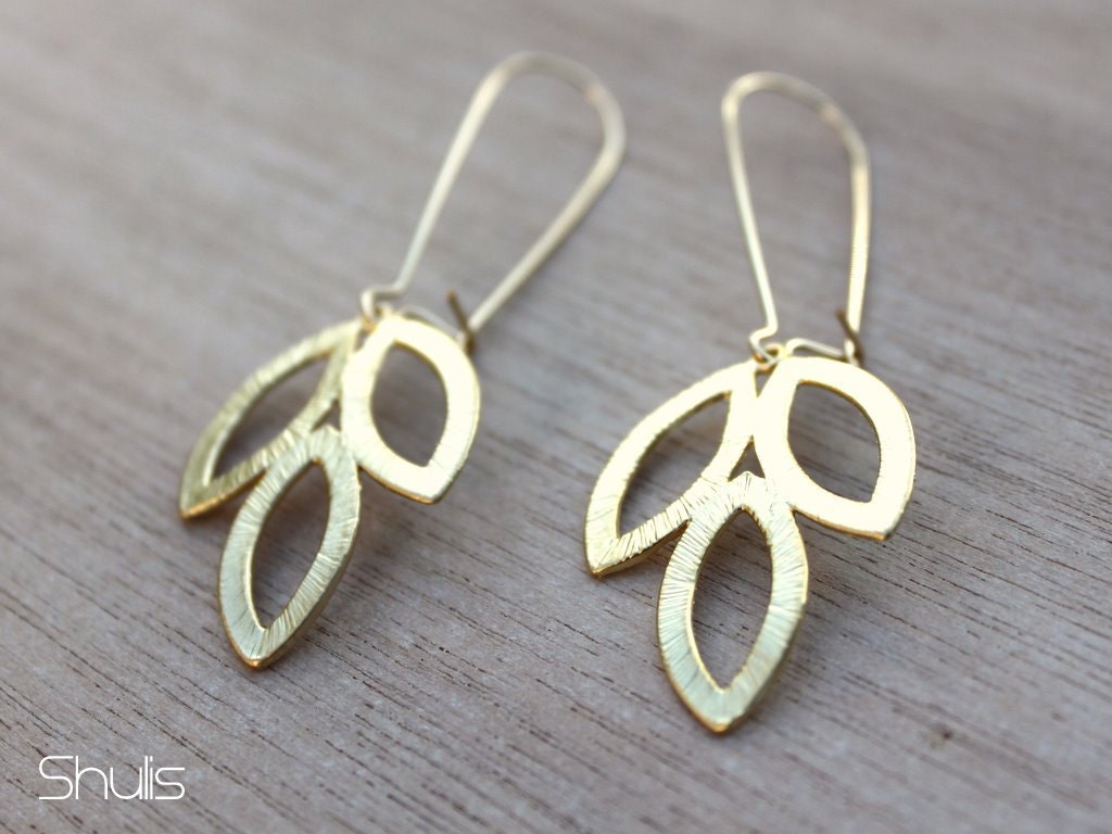 Gold Plated Dangle Leaves Earrings w/ Gold Filled Earwires
