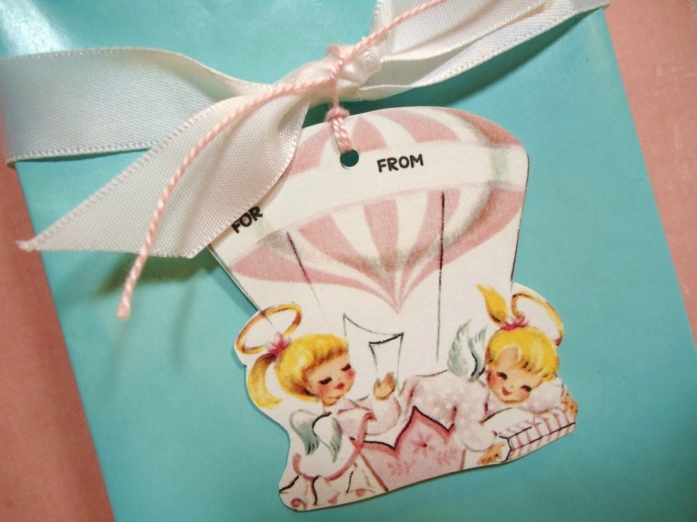 Gift Tag Set Little Pink Angels in a Hot Air Ballon