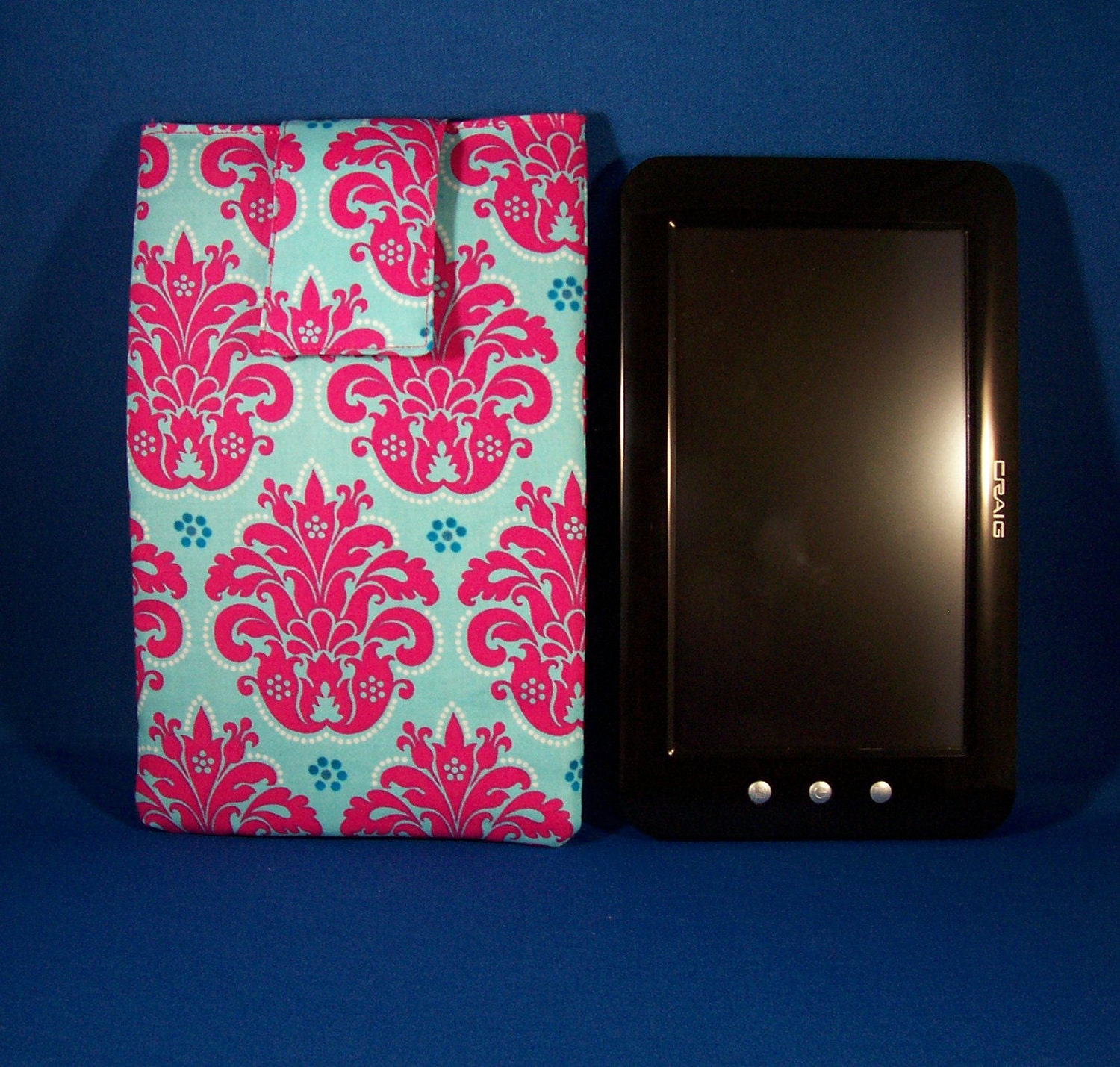 Turquoise & Hot Pink Magenta with Medallion Design 7 inch E-reader Tablet Sleeve Pouch