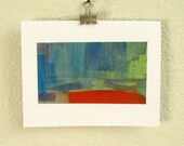 Blank Note Card with handmade abstract watercolor painting- Red Blue and Green colors
