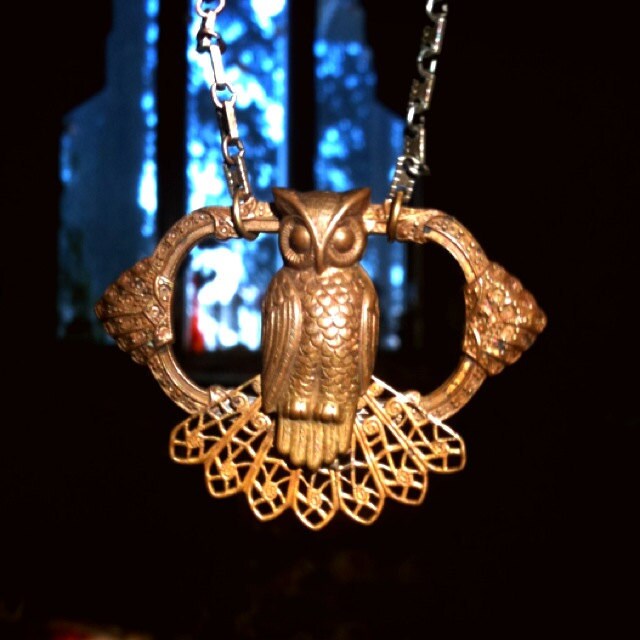 OWL SWING Necklace Exclusive by 19 Moons - Vintage 1930s Art Deco Brass Owl Pendant - Neo Victorian Steampunk Jewelry OOAK