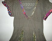 Olive Upcycled crochet short sleeve tunic Sweater